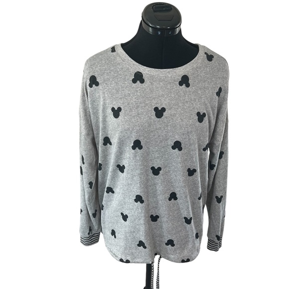 Disney Gray Mickey Mouse All Over Drawstring Bottom Lightweight Sweater Size M - Picture 2 of 7